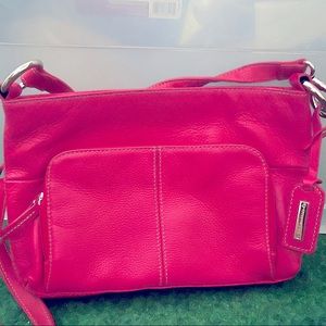 Bright pink Tignanello leather shoulder bag